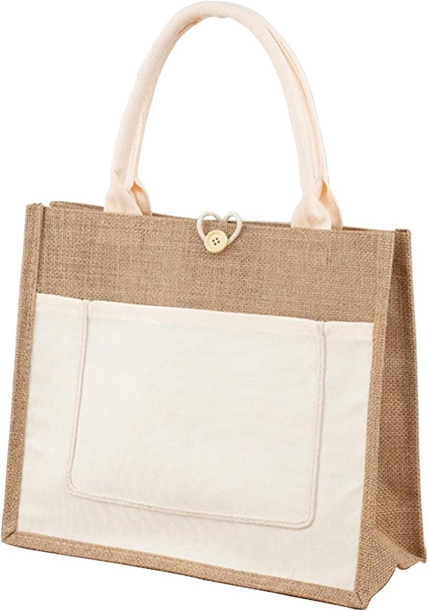 Duurzame Beige Katoenen Tote Bag, Herbruikbare Winkeltas, Persoonlijke Jute Tas voor Vrouwen en Mannen, Ideaal voor Strand, Boodschappen en Picknicks