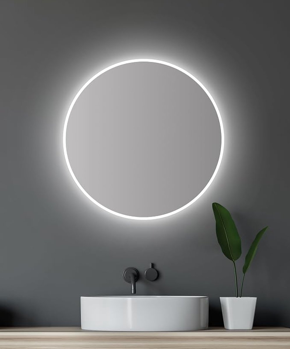 LED Ronde Badkamerspiegel 60 cm - Spiegel Met Verlichting - Neutraal Wit Licht - Aluminium Behuizing - Vochtbestendige Wandspiegel Voor Badkamer En Woonruimte - Moderne Design Spiegel