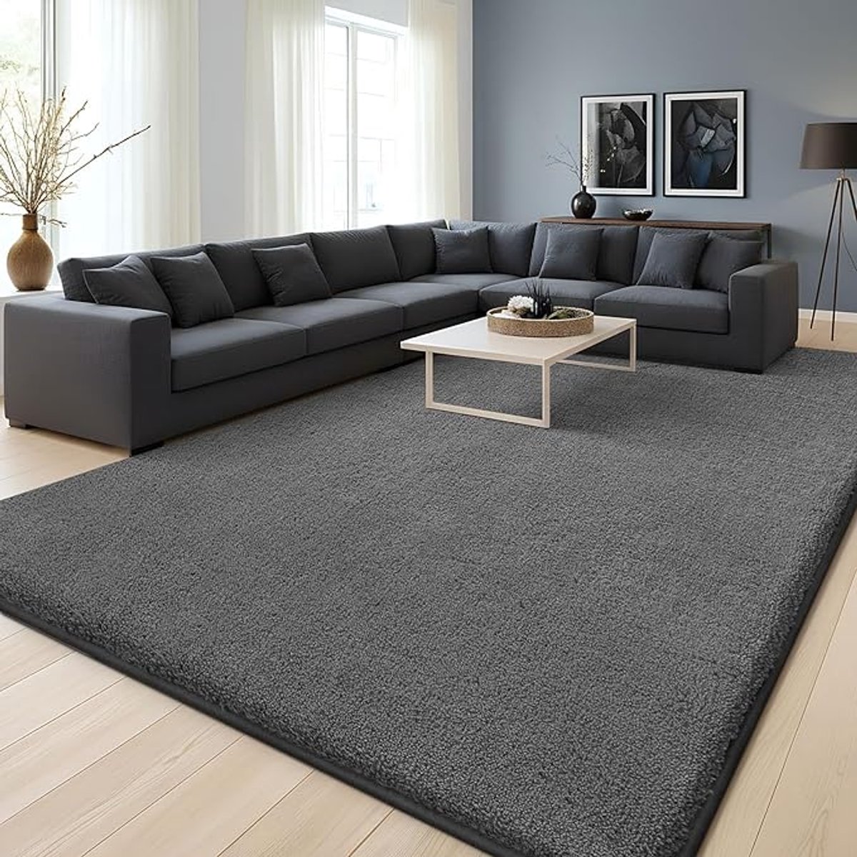 Modern Vloerkleed 120x160 cm - Donkergrijs Zacht Pluizig Tapijt - Wasbaar Kortpolig Carpet Met Antislip Onderzijde - Comfortabel Woonkamerkleed Voor Hal Slaapkamer En Kinderkamer - Stijlvol Design