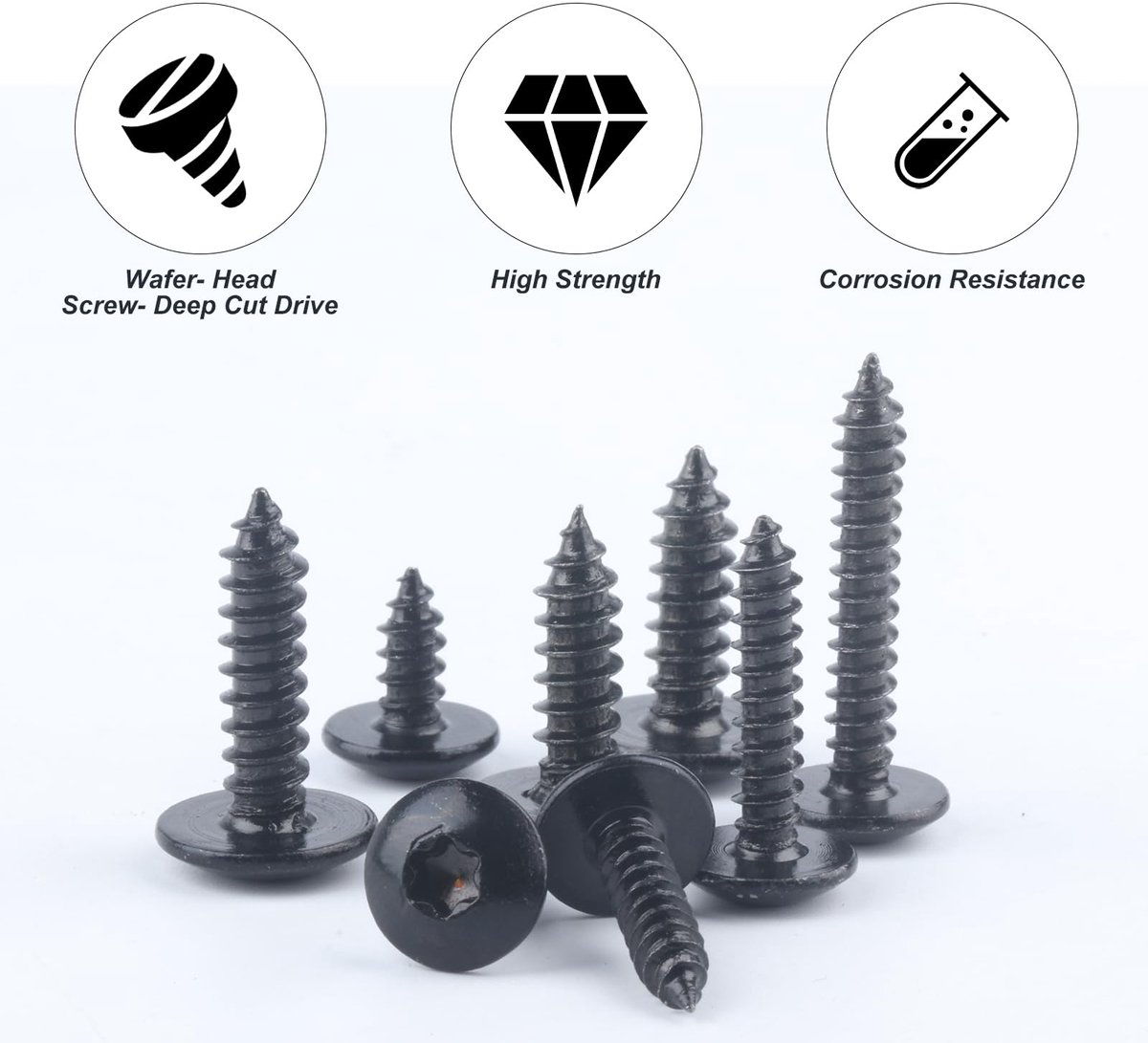 zelftappende schroeven Torx, 60 stuks houtschroeven, platte kop, torx-carrosserieschroeven, zwarte boorschroeven voor hout, meubels, M4,8 x 19 mm