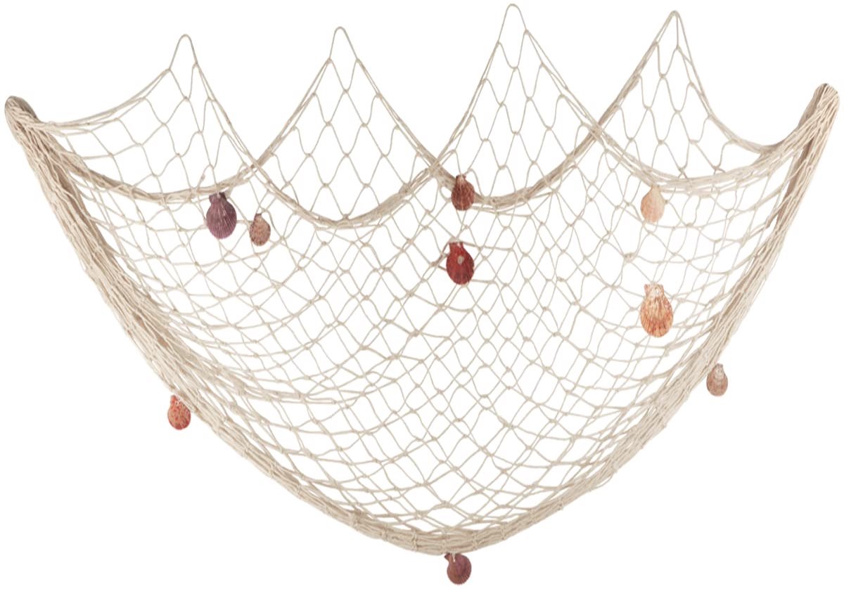 200 cm x 150 cm, visnet met schelpen, strand, thema, decoratie voor feest, huis, woonkamer, slaapkamer, mediterrane stijl, decoratie, wanddecoratie (wit)