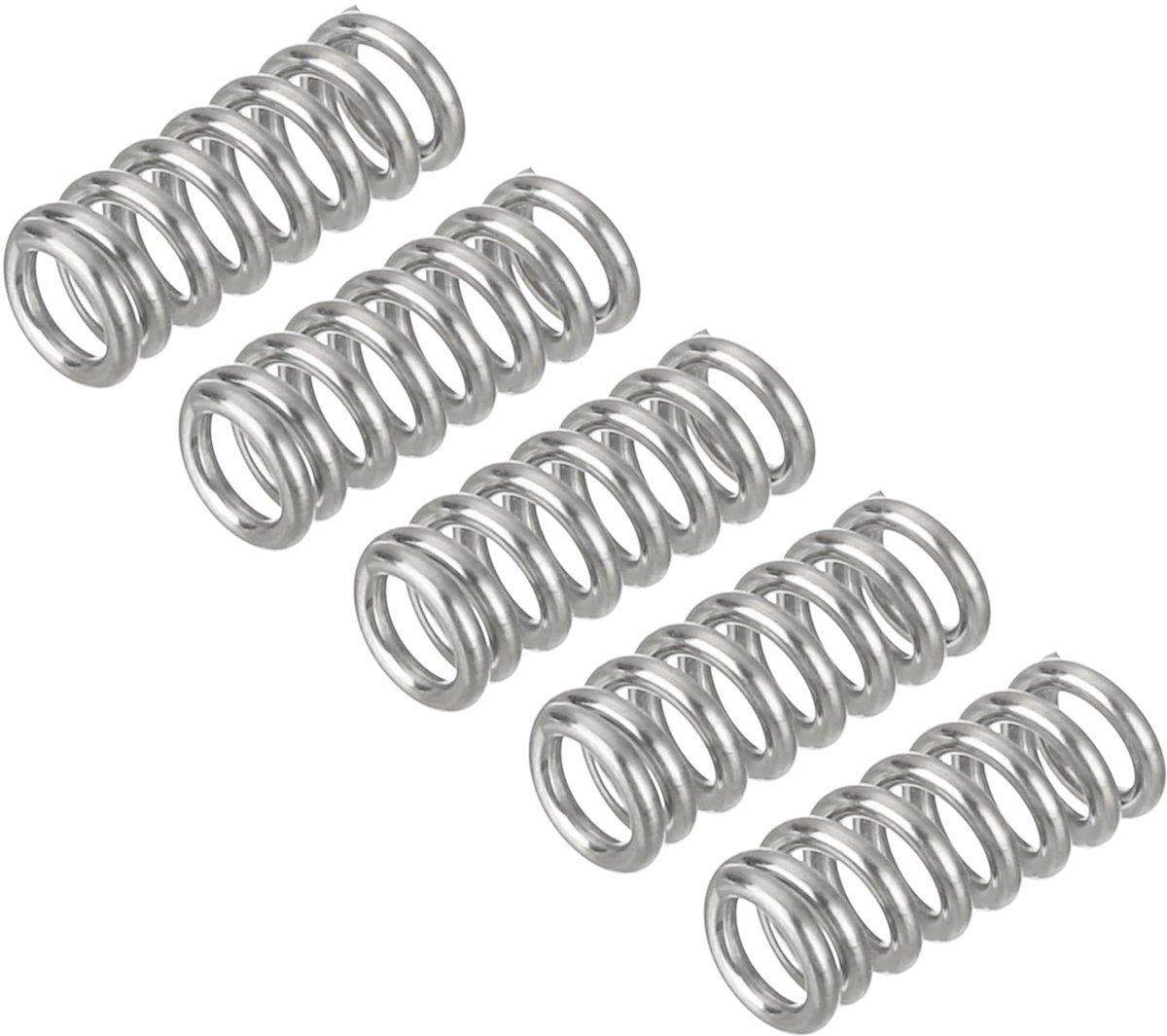 5 stuks drukveren, 0,7 x 4 x 10 mm, drukveren, veren, trekveren, veerveren, spiraalveren, springveer, stalen veer, 304 roestvrij staal, zilver