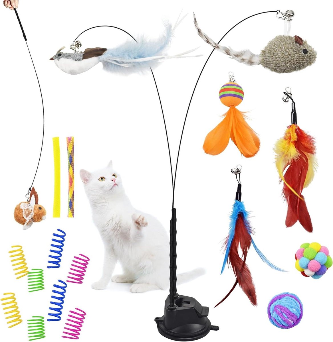 Katten Speelgoed Set - Kattenhengel - Interactief Spelen - 22 Delig - 21 x 30 x 5 cm - Multicolour