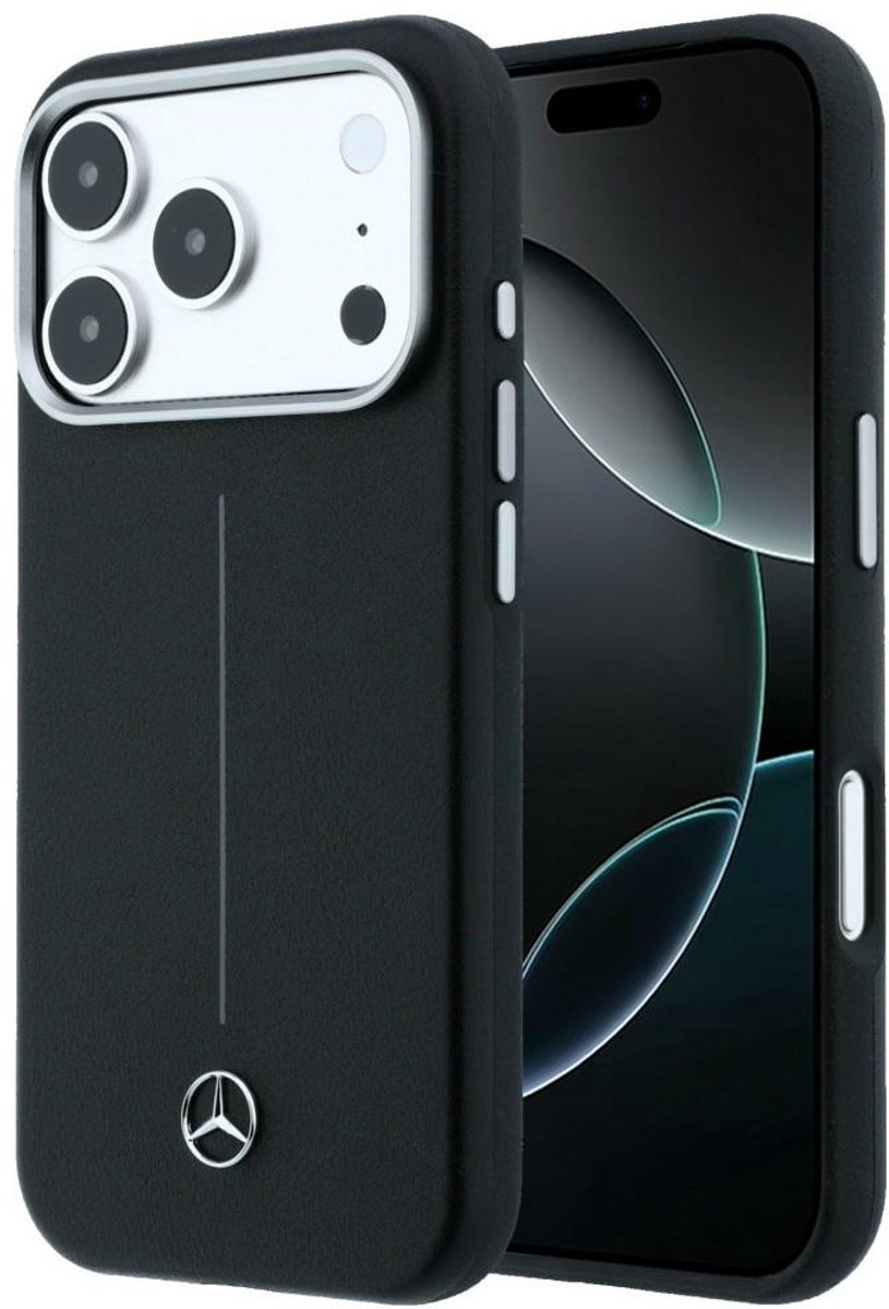 Mercedes Leather Semi Wrap Iconic Line MagSafe Hoesje voor iPhone 17 Pro Zwart