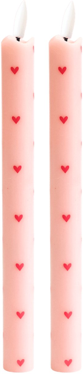 Aifcandles LED Dinerkaarsen Roze met Hartjes - Set van 2 - Timerfunctie - Ø2.1 x 25 cm - Werkt met Afstandsbediening - Aifcandles