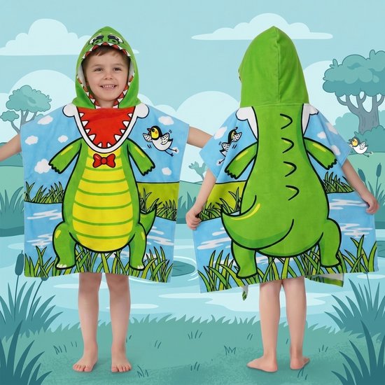 Poncho Handdoek - Badponcho - Krokodil - Zomer Badcape - Omslagdoek - Handdoek Met Capuchon - Strandhanddoek - Polyester - Jongen - Kinderen - Kinder - Peuter - Kleuter - Vanaf 3 jaar — afbeelding 3