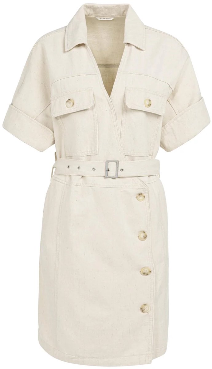 YAYA jurk met denim uitstraling en ceintuur kleur creme white maat 38