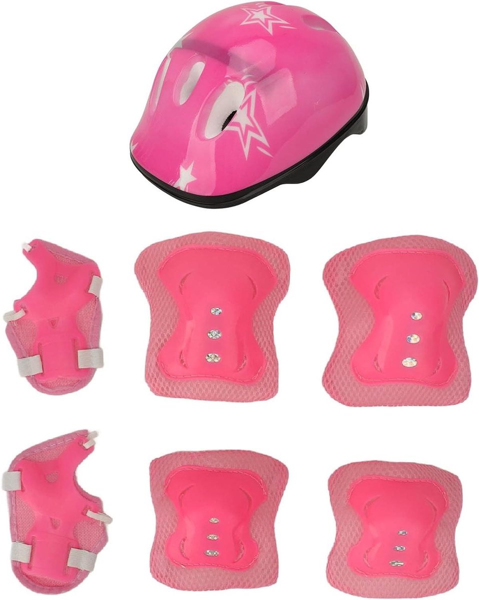 Kinderhelm met Bescherming - Valhelm Set - Buitensporten - Compleet met knie elleboog pols - 5-14 Jaar - Roze