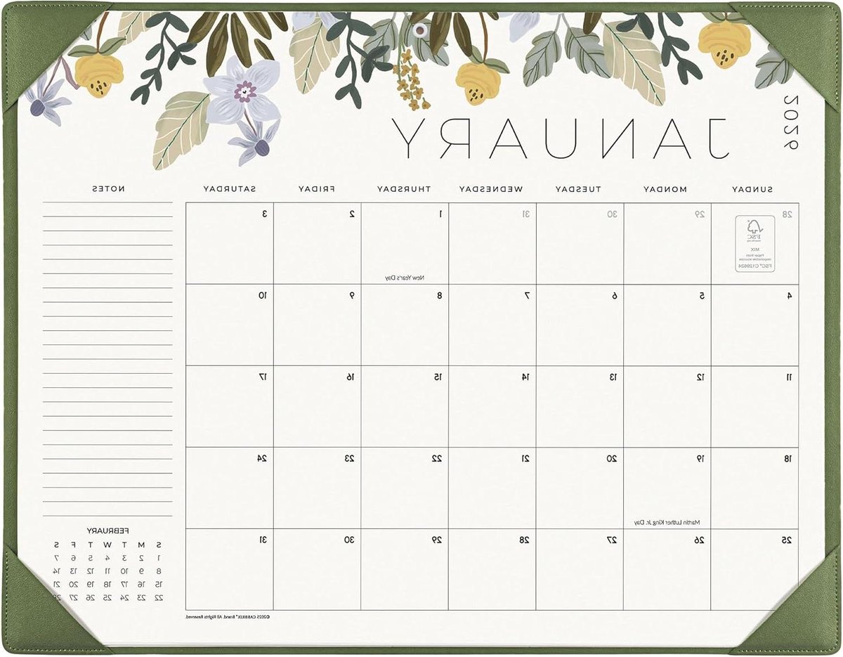 Bureaukalender met Onderlegger - Planners 2025-2026 - Planning Thuis Kantoor - Groot Formaat 60x45cm - 60 x 45 cm - Groen