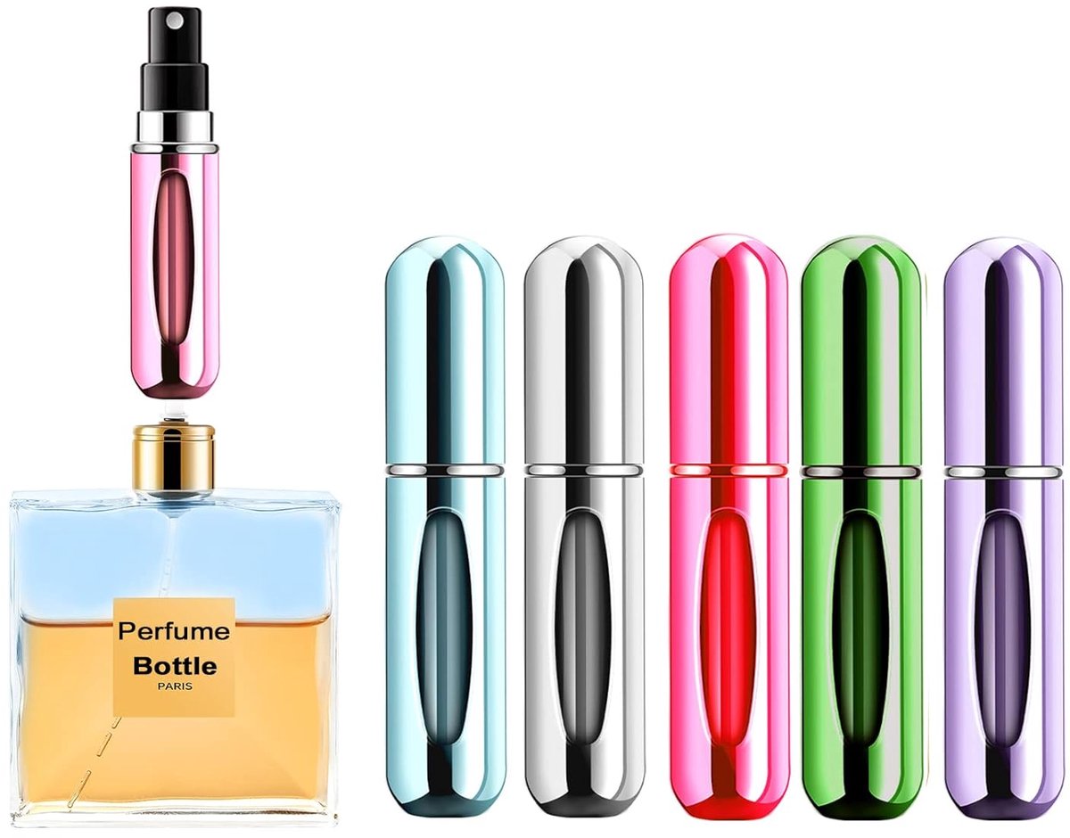 Mini Parfum Flesje - Spuitfles - Reisflesjes Handbagage - Leeg - Navulbaar - met een Transparant Venster - Makkelijk te Vullen - 5ml - 5 Stuks