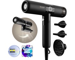 Sèche-cheveux Revamp Professional DR6500 avec 3 accessoires - Sèche-cheveux avec diffuseur - Débit d'air puissant 175 km/h - Fonction Ion - Écran LCD - Design compact et pliable - Cool shot - 3 réglages de vitesse - Pour tous les types de cheveux