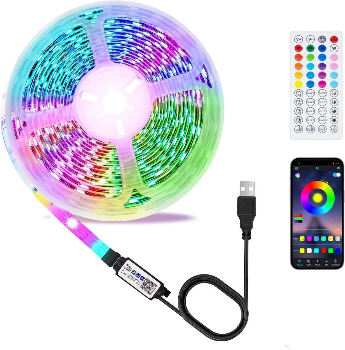 SnelShoppen - LED Strip 3m USB TV Achtergrondverlichting RGB Licht met App & IR Afstandsbediening - Synchronisatie op Muziek - Kleurverandering Verlic