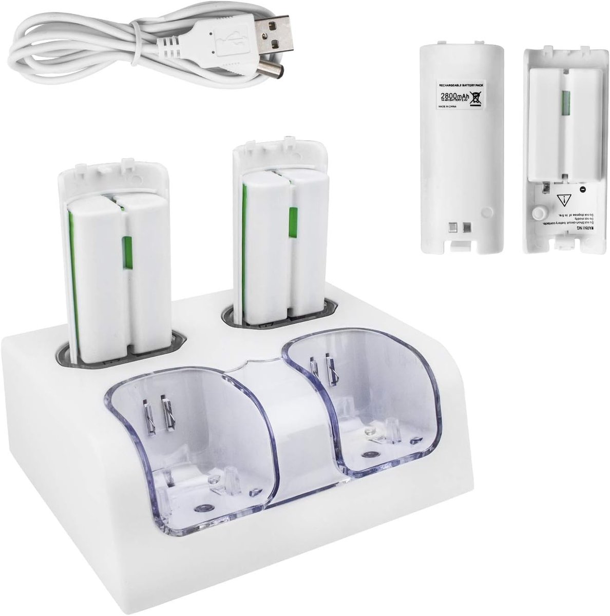 SnelShoppen - Wii Controller Oplader met 4 Oplaadbare Batterijen, Wii Oplaadstation voor 2 Wiimote Controllers, 2800mAh, Snelle Oplading, Ideaal voor