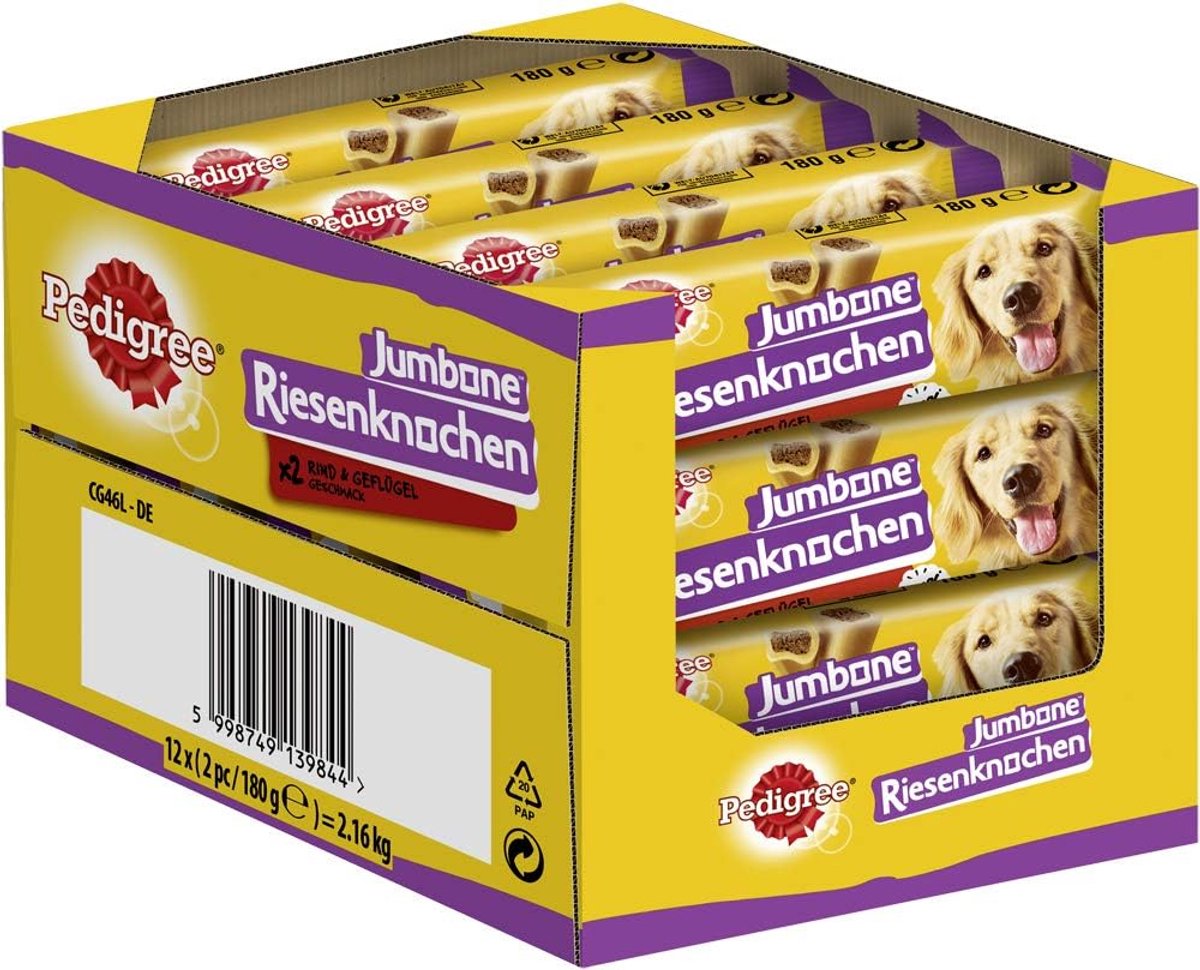 Thijox - Jumbone Medium Hondenkauwsnacks met Rundvlees, 2 stuks, 180g, Perfect voor Tussendoortjes en Training, Versterkt Tandgezondheid en Voldoet aa