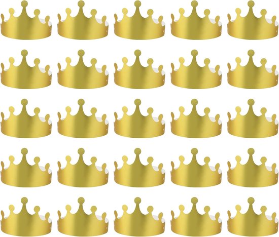 Thijox - 25 stuks gouden papieren kronen voor verjaardagsfeest, opvouwbare verstelbare feesthoedjes voor kinderen en volwassenen, 11,5 x 57,5 cm, idea