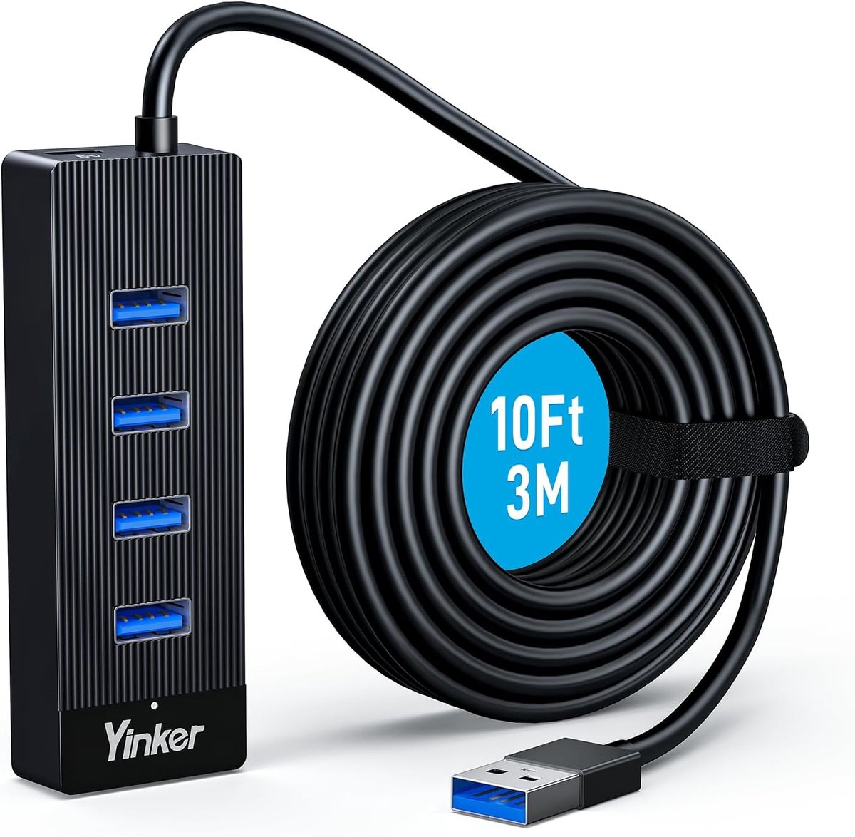 Thijox - USB C 4 Hubs 3m, Hoogwaardige USB-C Hub met 4 Poorten, Snelle Gegevensoverdracht, Zwart, Ideaal voor Thuis, Kantoor en Onderweg