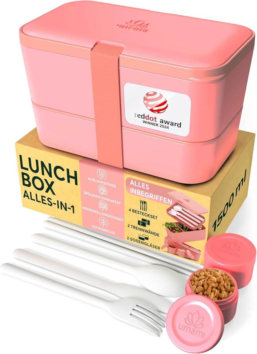 Thijox - Umami Lunchboxcontainers met 4 Gebruikvoorwerpen, Sauspot, Nestbare Ruimtebesparende Bento-Box voor Volwassenen, 100% Lekvrij, Magnetronbeste