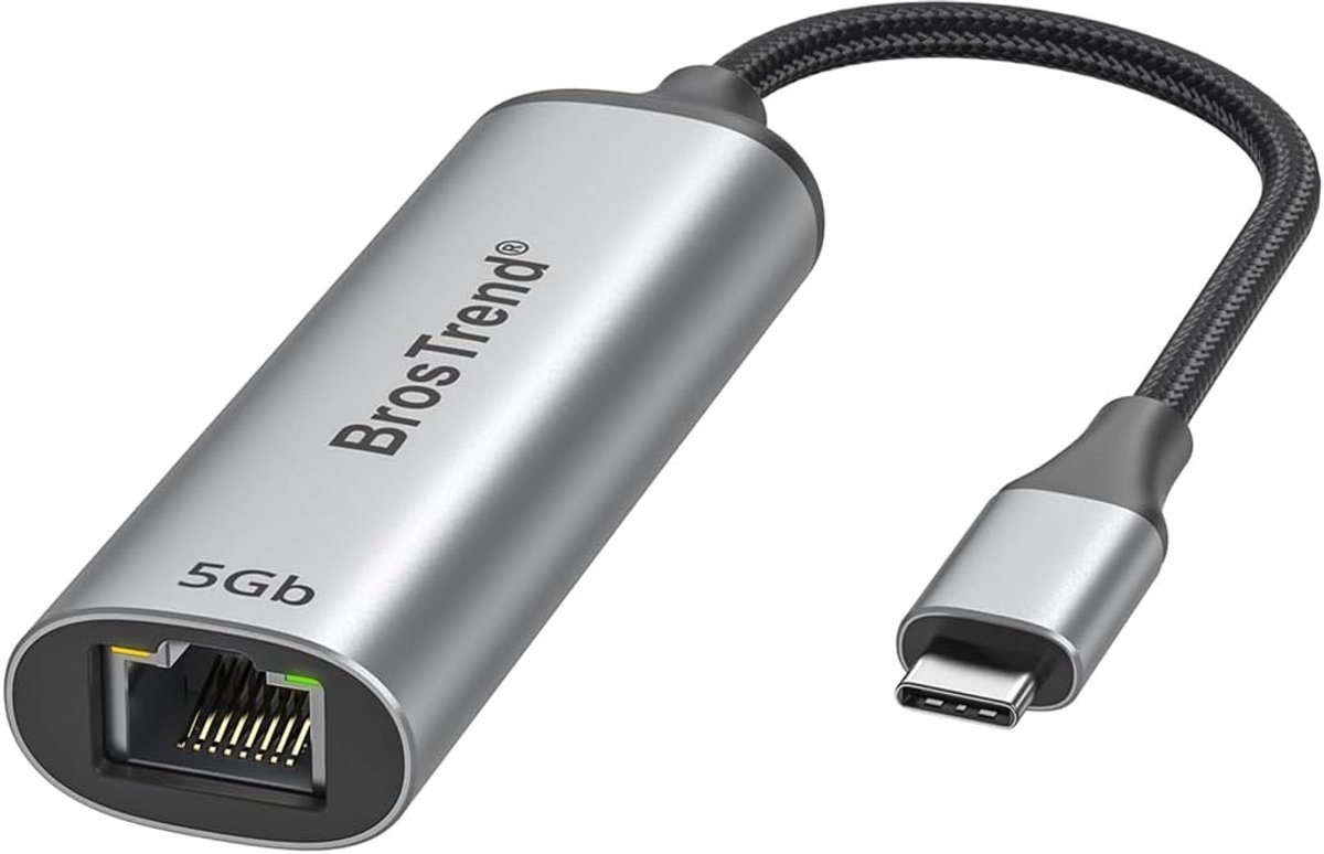 Thijox - 5Gb USB C naar Ethernet-adapter, 5 Gigabit Ethernet naar Type C voor Laptop, PC, MacBook, iPhone, RJ45 naar USB-netwerkadapter voor ChromeOS,