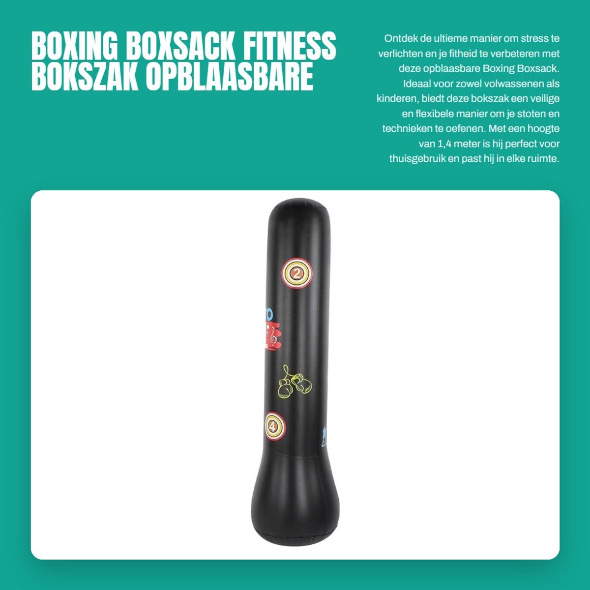Dailygoods- Bokszak Staand 1,4 m - Opblaasbare Bokszak - Fitness Bokszak - Stressverlichting voor Kinderen/Volwassenen - Lichtgewicht PVC - Duurzaam en Slijtvast