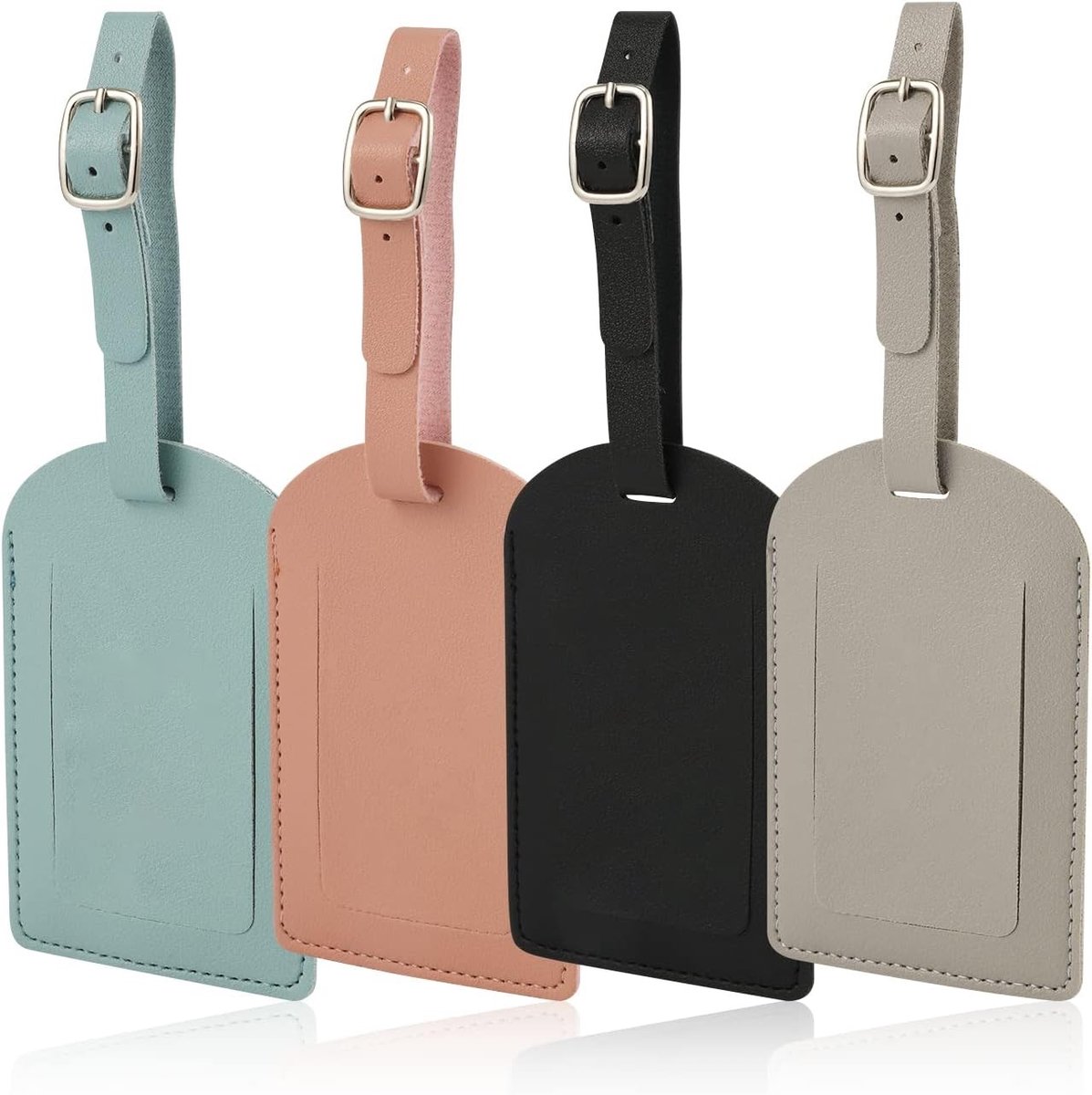 Set van 4 Leren Bagagetags met Verstelbare Band, Identificatie Tags voor Koffers met Privacy Bescherming, Perfect voor Reizen en Cadeaus