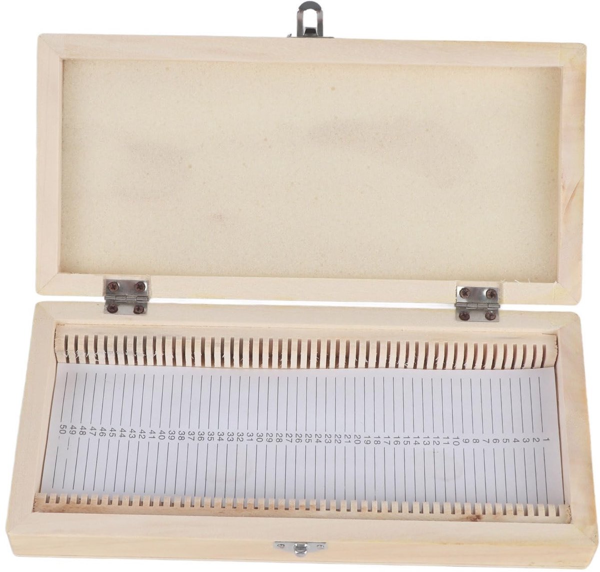 Dailygoods- Microscoopglaasjesdoos Massief Hout - Opbergdoos 50 Glaasjes - Metalen Gesp - Scharnier - 23x10,6x3,5 cm - Biologie Preparaten