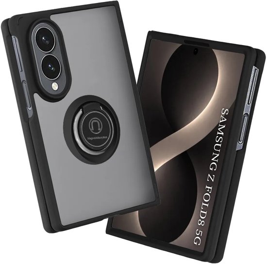 Coque de téléphone noire avec partie transparente et support anneau pour Samsung Z Fold 8 5G.