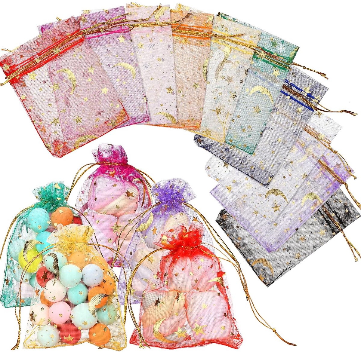 Inovra- Organza Tassen 50 Stuks - Witte Organza Tassen - Cadeautassen - Sieraden Tassen - 10 x 15 cm - Lichtgewicht en Robuust - Geschenktassen