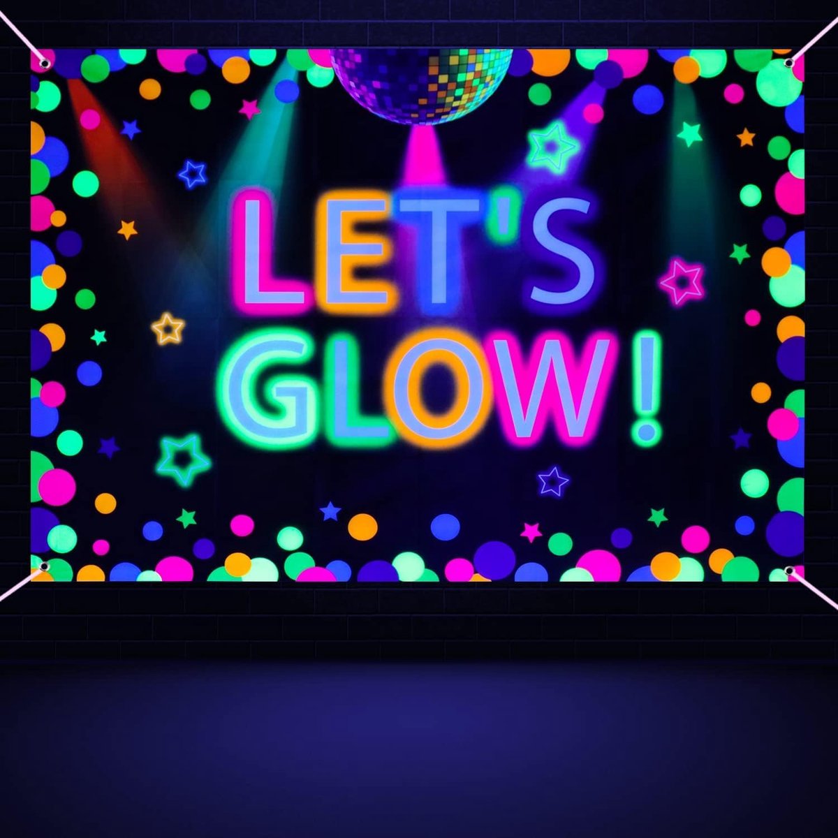 Thijox - 100 x 100 cm Neon Let's Glow Party Achtergrond - Kleurrijke Fotografie Decoratie - Gloed in het Donker Neon Party Supplies voor Kinderen Verj