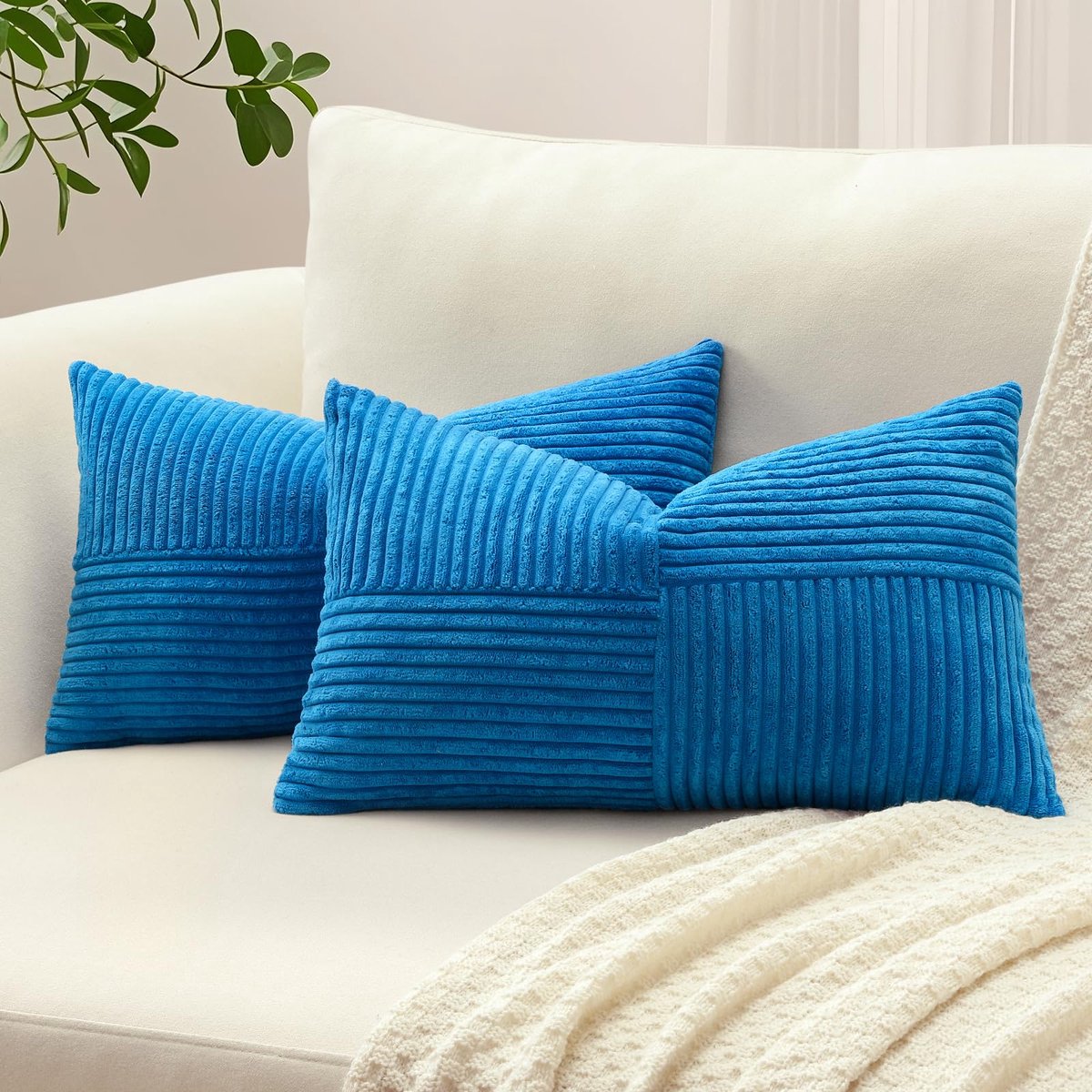 Set van 2 corduroy kussenslopen, kruis strepen patroon corduroy kussensloop sofakussen sierkussen patchwork design decoratieve sierkussenovertrekken kussenhoes voor woonkamer (40 x 60 cm