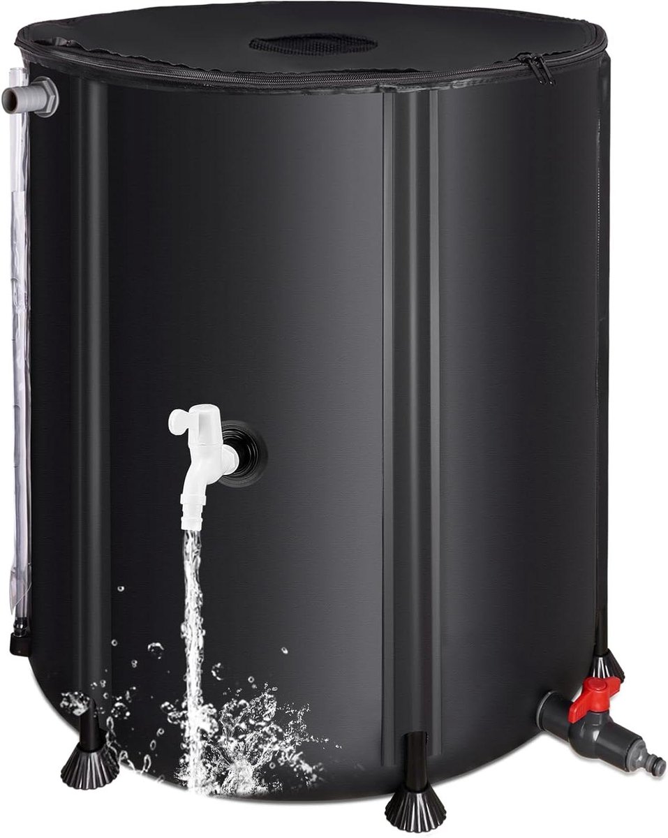 Regenton Zwart - Wateropslag Vat - Regenwater Vangen - Inclusief Kranen - 53 Gallon - Zwart