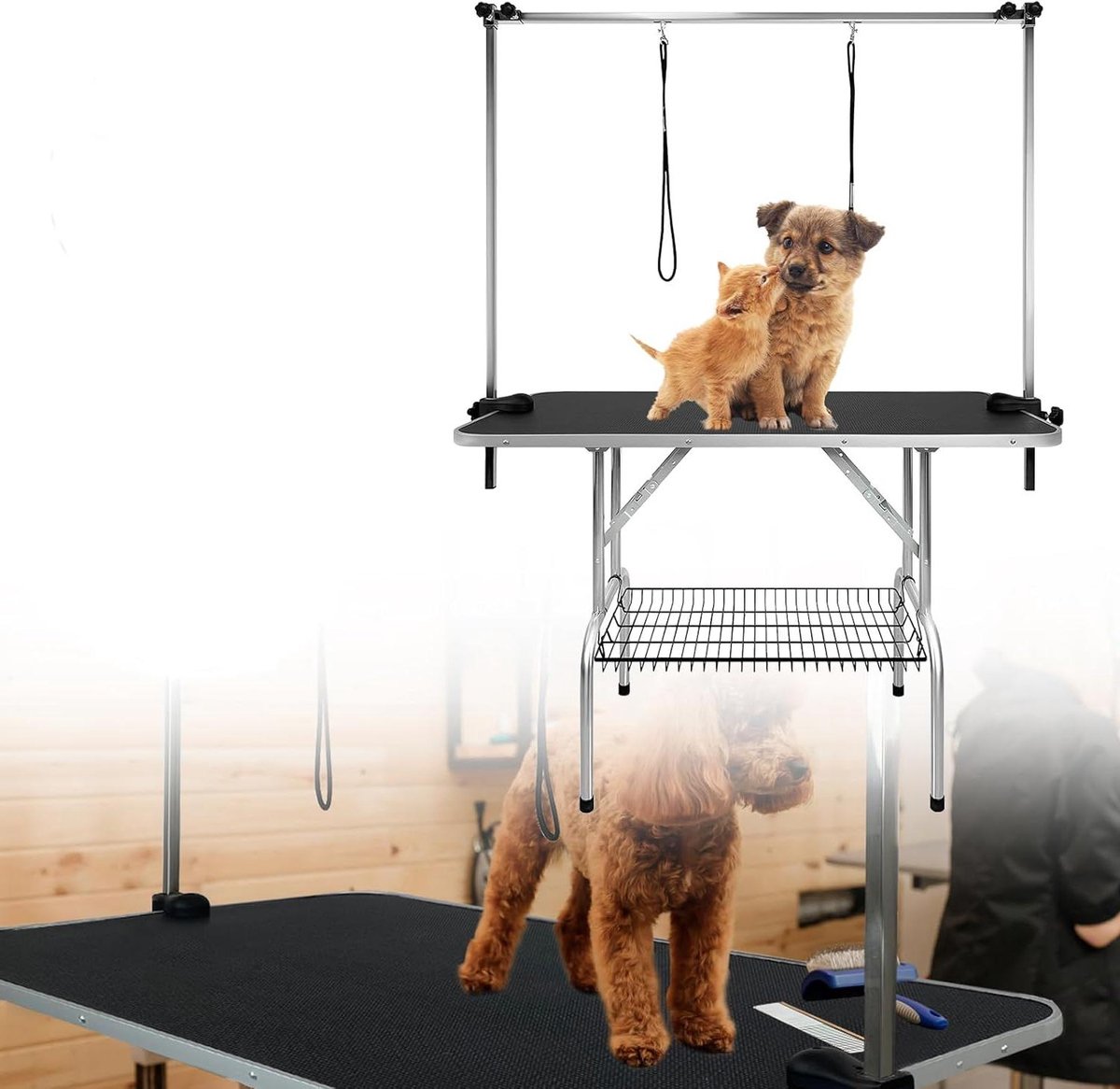 Trimtafel Huisdieren - Verzorgingstafel Hond - Dierenverzorging Thuis - Inklapbaar en Verstelbaar - Tot 100kg - Zwart