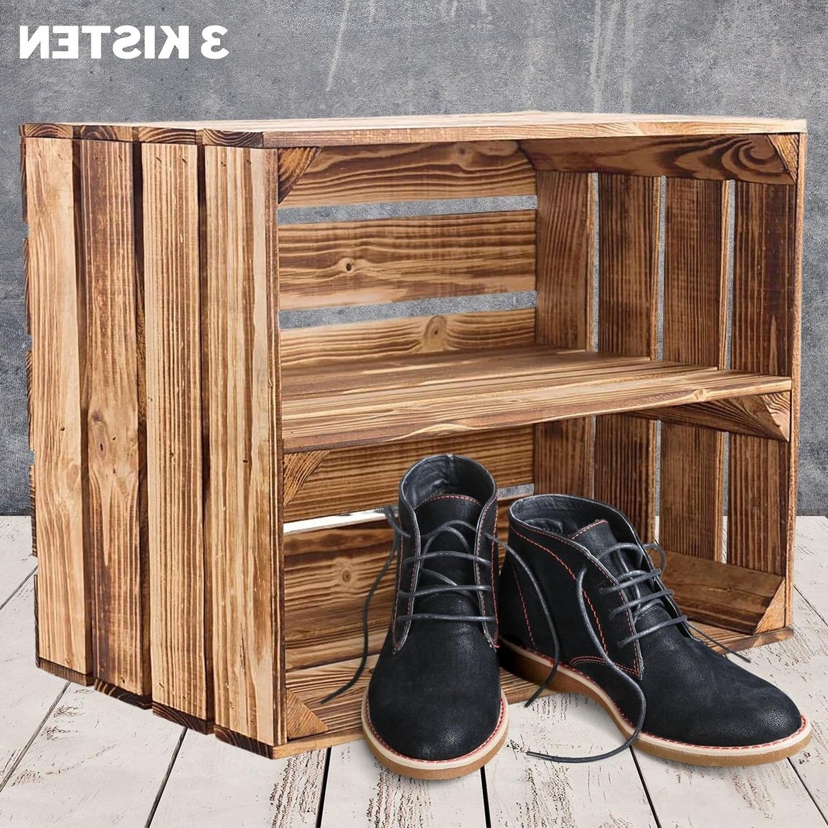 Fruitkisten Set - Houten Opslagbakken - Woonkamer Decoratie - Gevlamde Afwerking - 50x40x30 cm - Natuurhout
