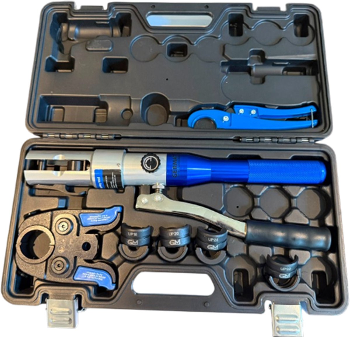 Germat Hydraulische Handperstang UP16-32 – Geschikt voor Uponor Uni Pipe, Uponor MLC & Uponor S-Press – Incl. UP16, UP20, UP25 & UP32 Persbekken – Voor Water, CV & Gas