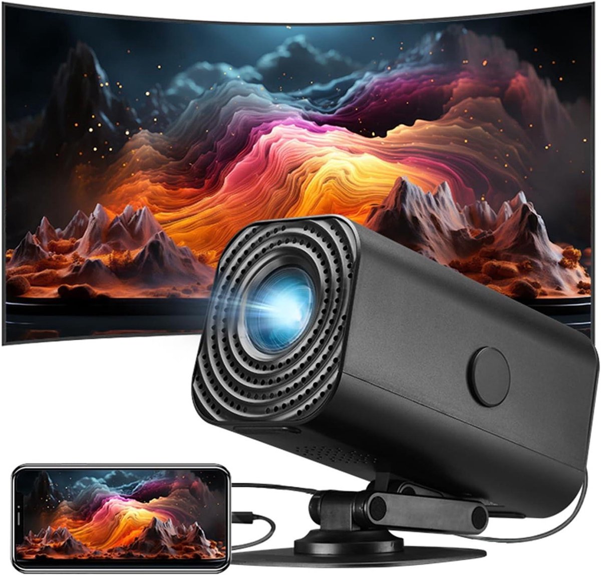 Mini Projector - Draagbare Beamer - Filmavond Thuis - 360 Graden Draaibaar - 150 Inch Scherm - Zwart