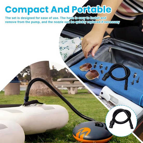 Pompadapterset - Opblaasbare luchtslang met 7 luchtventielmondstukken - Vervangende accessoires voor opblaasbare stand-up paddleboards en opblaasboten — afbeelding 2