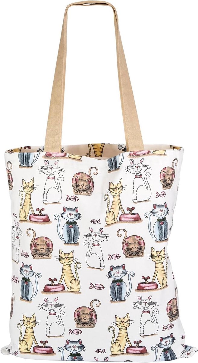 Draagtas - Katoenen tas - Boodschappen doen - Met kattenprint - 38 x 42 cm - Niet gespecificeerd