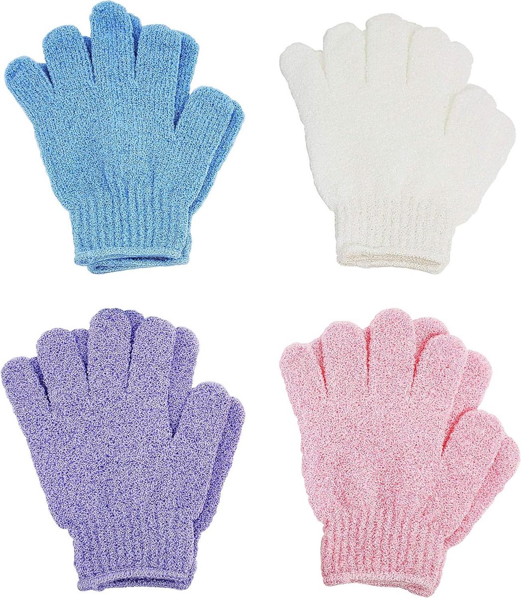 Douche Handschoenen - Scrub Wanten - Huid Peelen - Voor het hele gezin - 4 paar - Multicolor