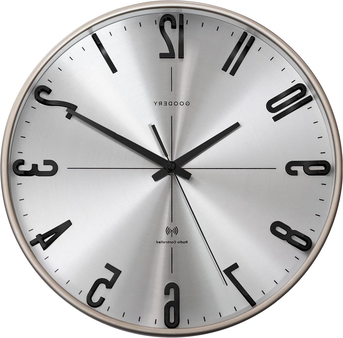 Draadloze Wandklok - Stille Klok - Tijd Weergeven - Radio Gestuurd - 30 cm - Zilver Zwart