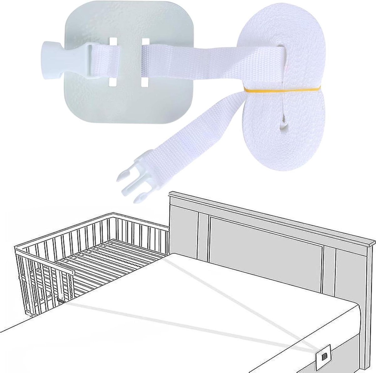 Bijzetbed Bevestiging - Babybed Gordel - Veilig Slapen - 8 Meter Lengte - 2.5 cm Breed - Grijs
