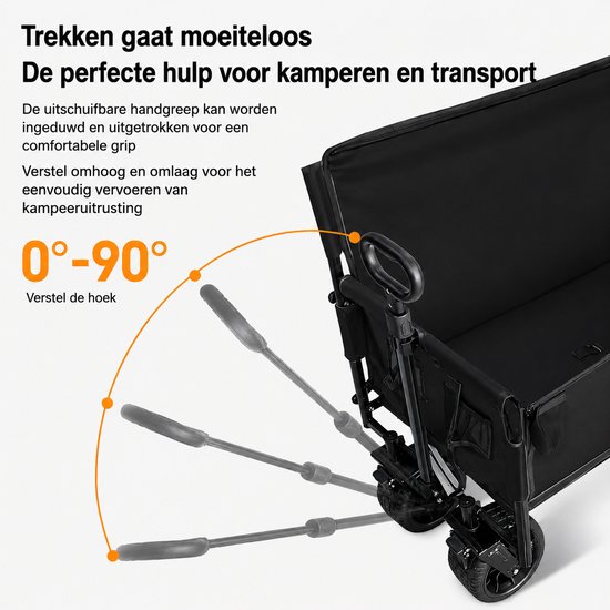 Multifunctionele Campingwagen - Draagvermogen tot 200 KG - Stevig en Stabiel - Bank - Zitten - Grote Opbergruimte - Opvrouwbaar - Strand - Zwart — afbeelding 5