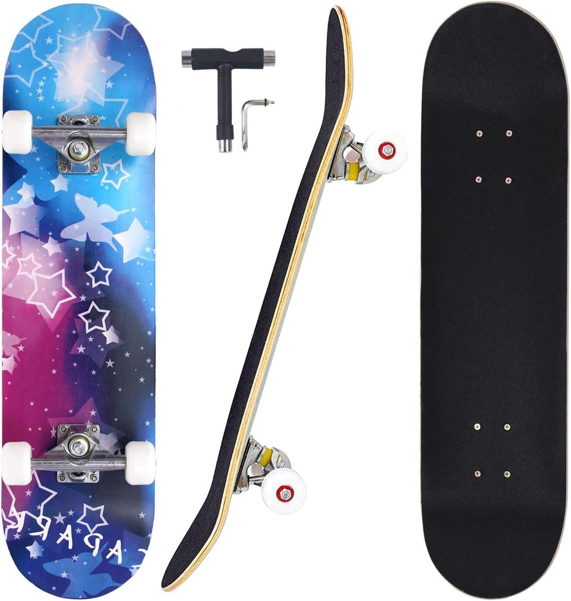 Compleet Skateboard Longboard Esdoorn Straat Cruisen Dubbele Trap Concave 77 cm Lengte Hemelsblauw