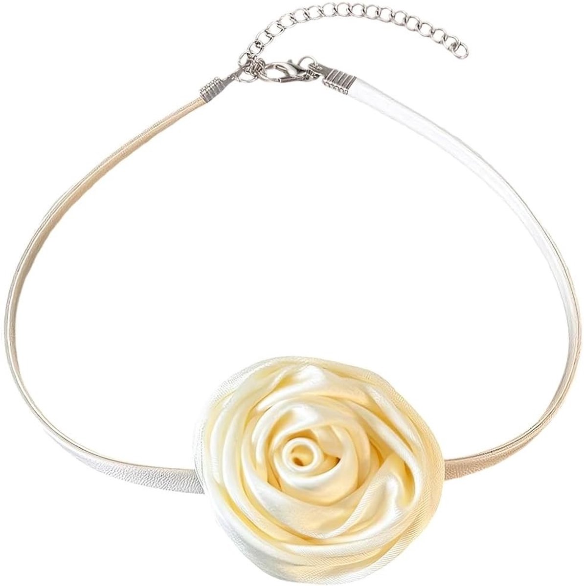 Elegante Witte PU Leren Bloem Choker voor Vrouwen - Vintage Rozenhalsband, Verstelbare Kraag voor Bruiloften en Feesten met Uitbreidingsketting