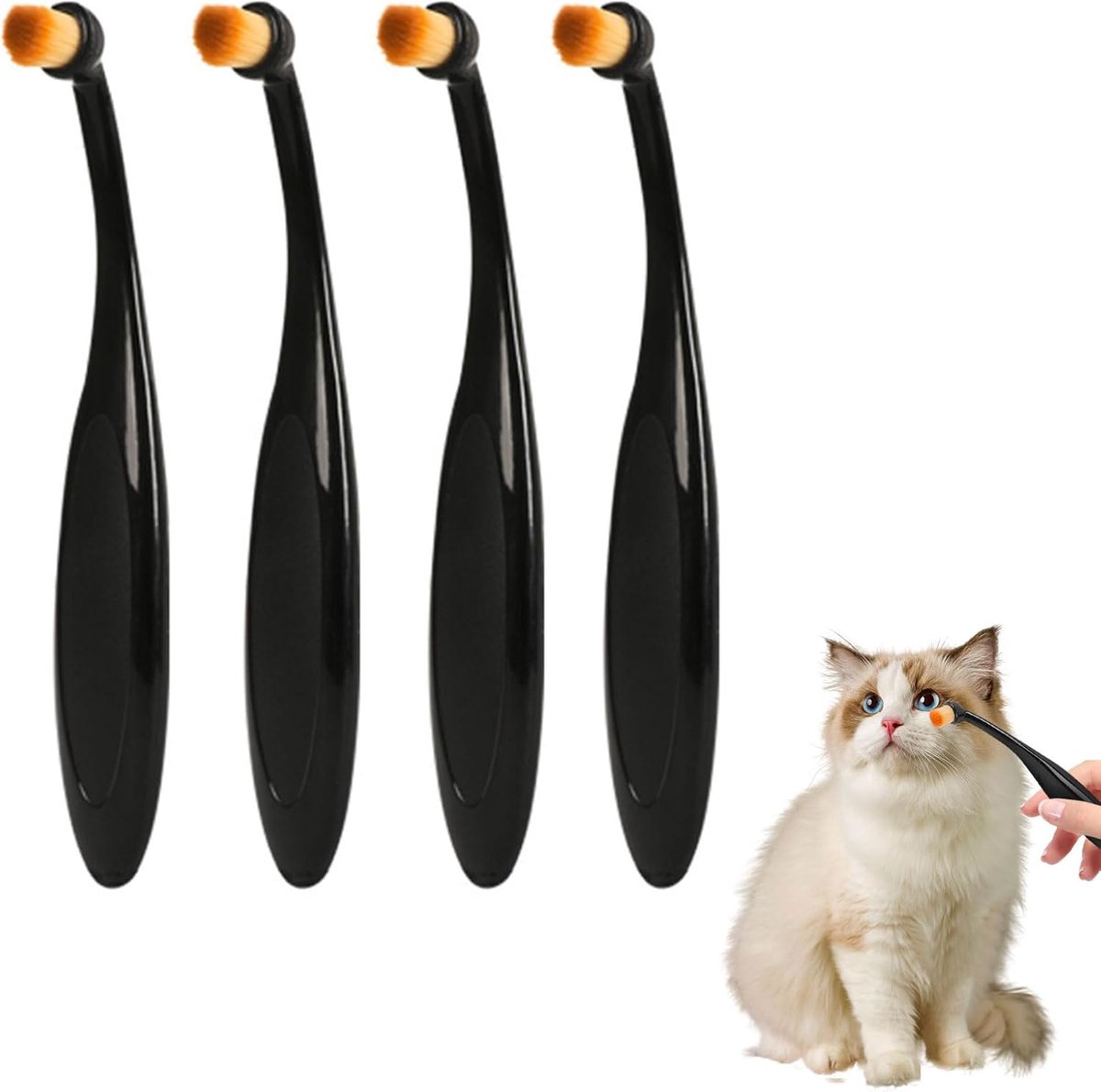 4 stuks professionele poederapplicator borstel voor honden en katten, traanvlekken borstel voor hondenogen, wasbaar superfijn vezels lang taps haar voor veilig traanpoeder aanbrengen