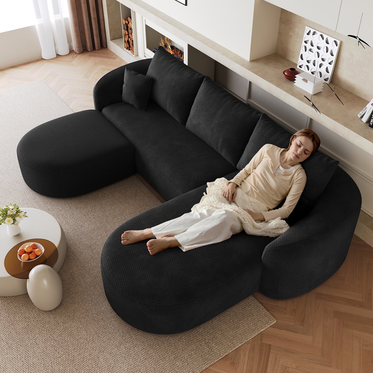FloraGrace U-Bank 266 Cm - Modulaire 5-Zits Bank Zonder Montage Met Zachte Chenille Look -