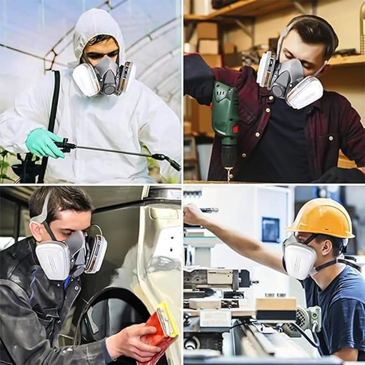 Adembeschermingsmasker-set, gasmasker, halfmasker, stofmasker met filter, stofmasker, adembeschermingsmasker, gassen, dampen, lakmasker voor fijnstof, lakken, slijpen en polijsten