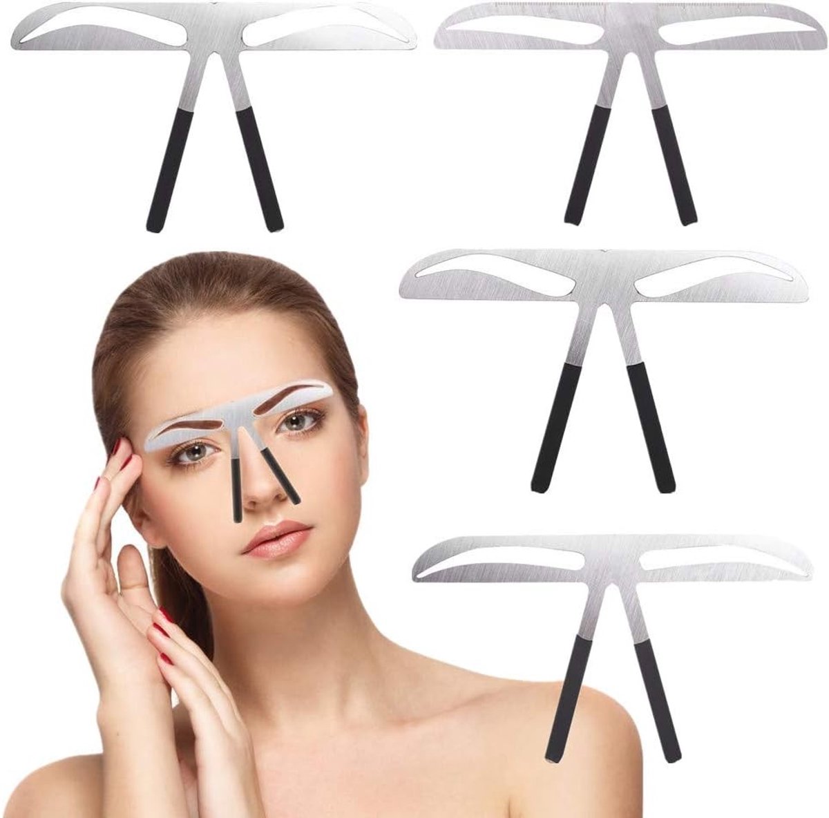 Set van 4 Eyebrow Stencils voor Perfecte Wenkbrauwen - Microblading, Tekenhulpmiddel en Balans Ruler voor Tattoo Makeup