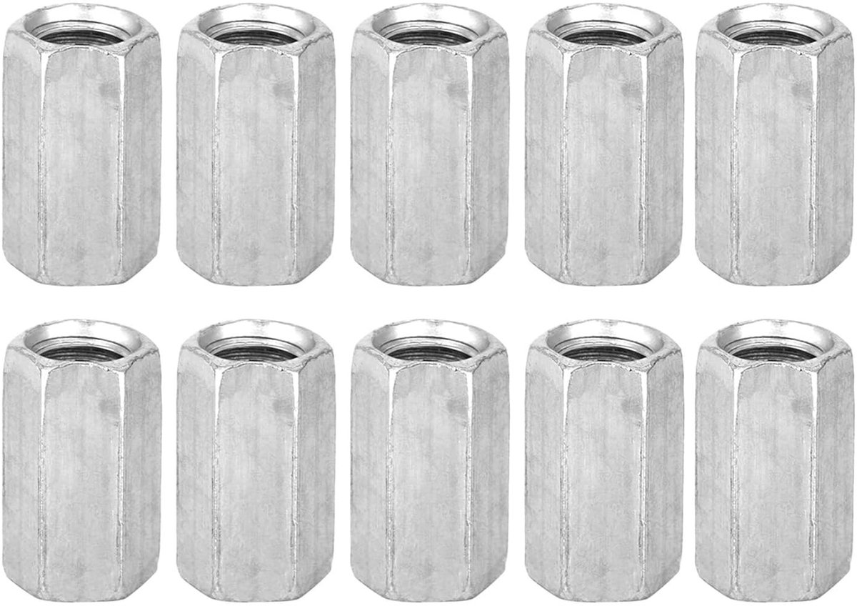 Set van 10 M8 Lange Draadmoeren - Hex Moeren, Spacer en Schroefbevestigingen voor Diverse Toepassingen