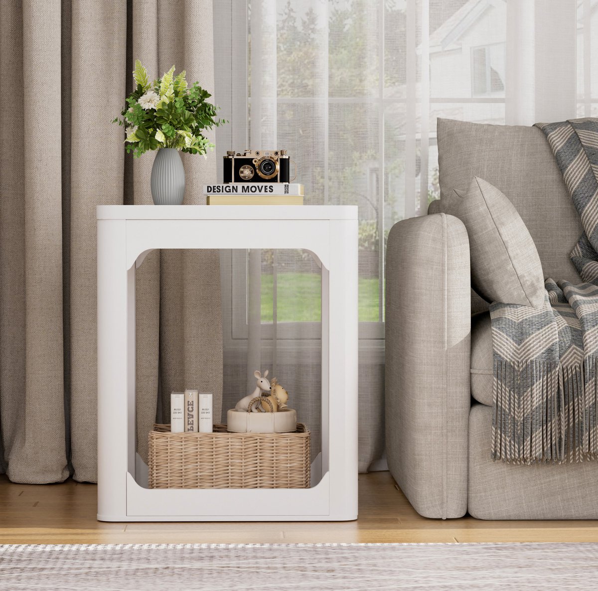 HAUSS SPOLE Bijzettafel - 2 Delige Set Met Dubbele Opbergruimte - Voor Woonkamer En Slaapkamer - MDF - 50x40x60 Cm - Wit