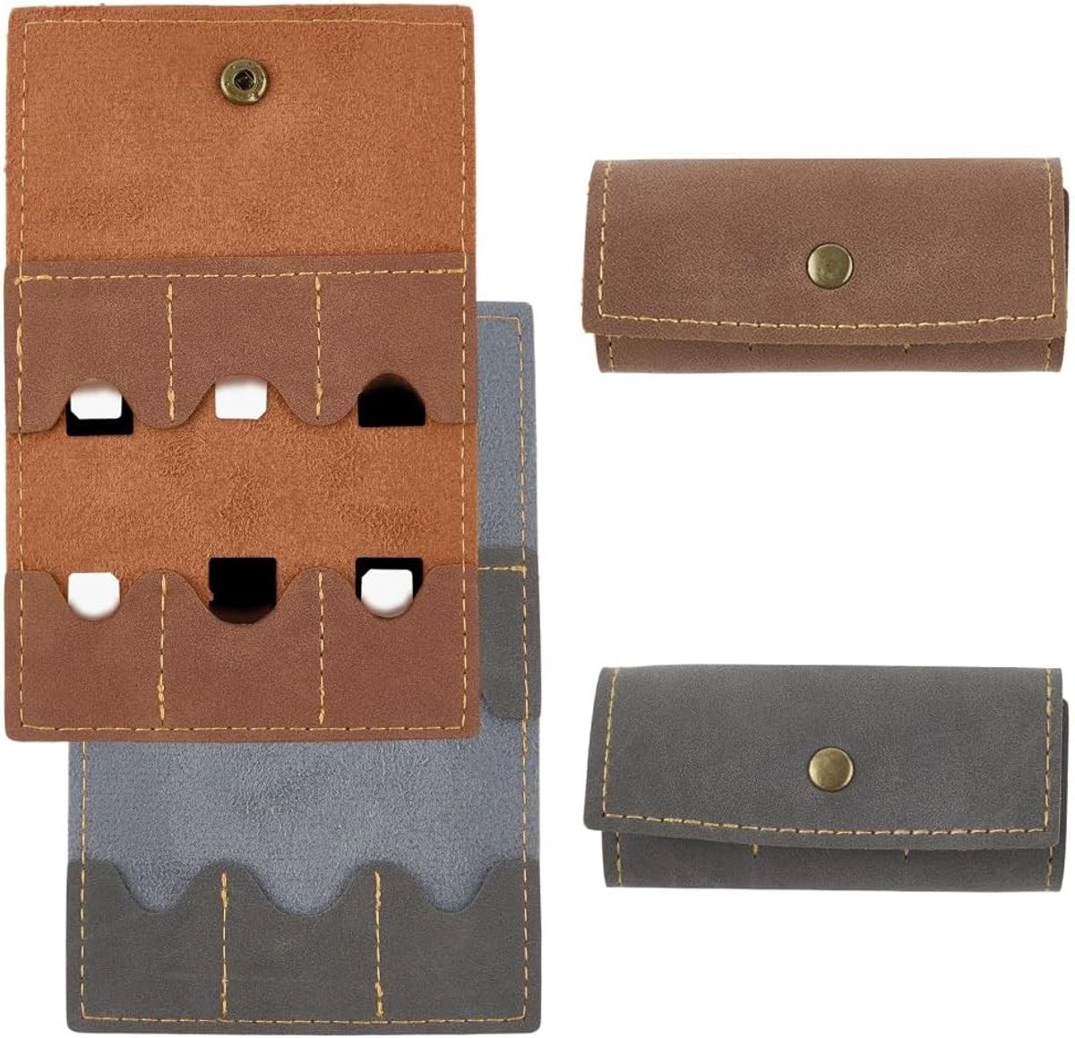 Geheugenkaarthouder van PU-leer met metalen drukknop, opvouwbare organizer voor micro SD-kaarten, retro leren etui voor gitaarpicks en dagelijks gebruik tijdens reizen