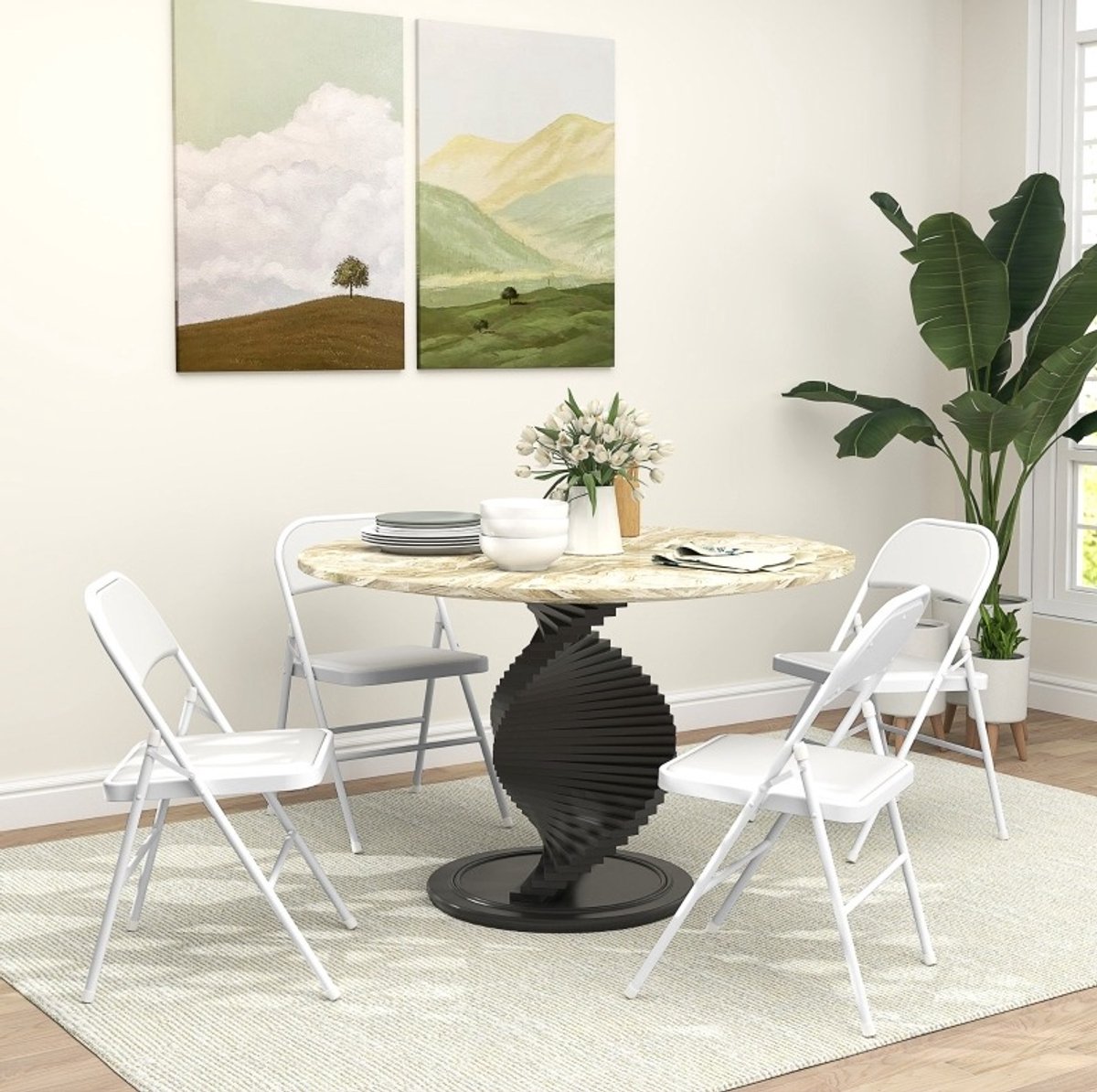 MEUNIQ 4-delige inklapstoelen set 45 x 46 x 78 cm met gewatteerde zitting en rugleuning, kunstleren bekleding, metalen frame, voor eetkamer, kantoor en wachtruimte, wit